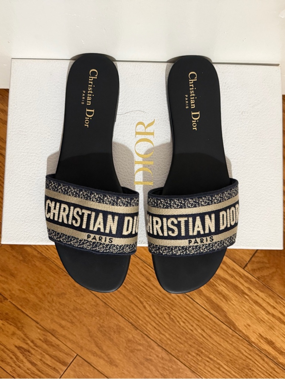 Dior Navy and Cream Christian Dior Slide Sandals